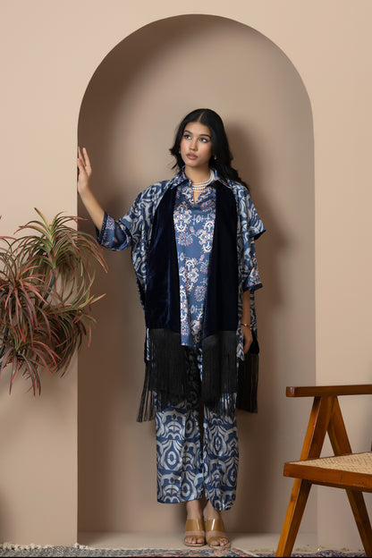 Azure Heritage Satin Silk Coord Set