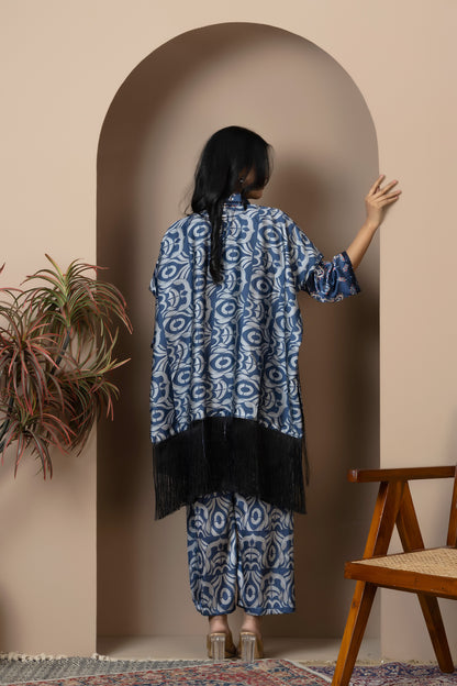 Azure Heritage Satin Silk Coord Set