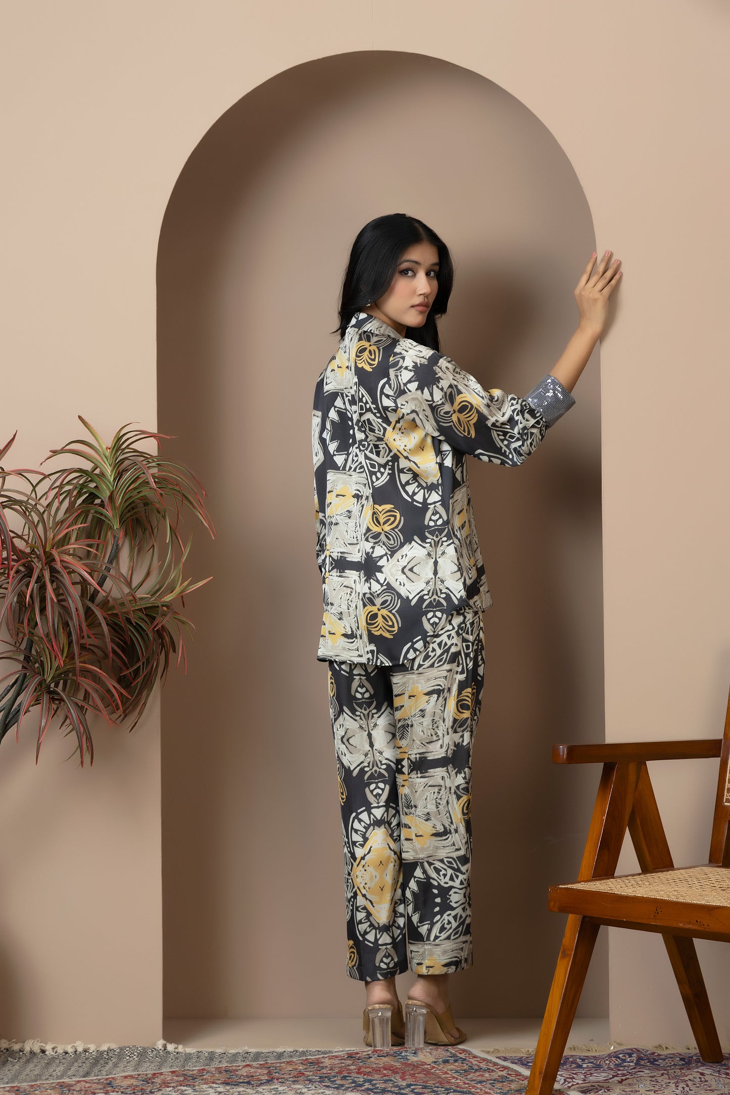 Ochre Noir Satin Silk Coord Set