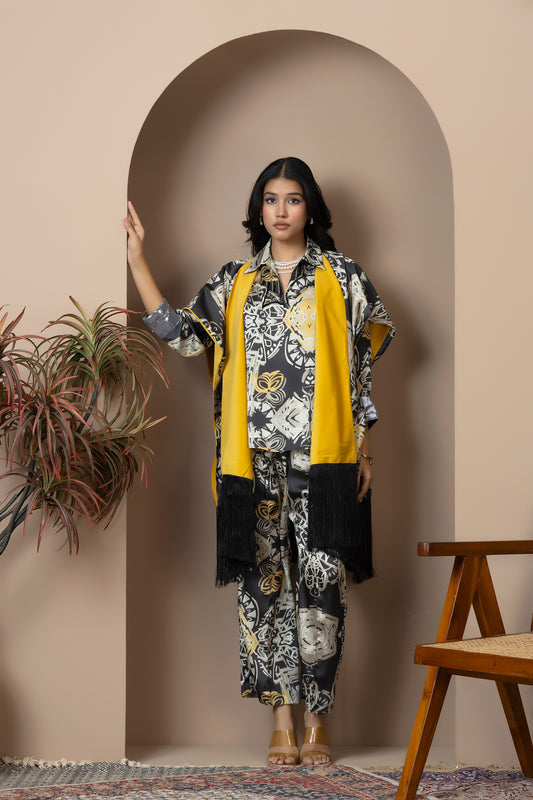 Ochre Noir Satin Silk Coord Set