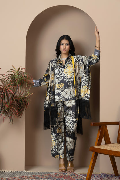 Ochre Noir Satin Silk Coord Set