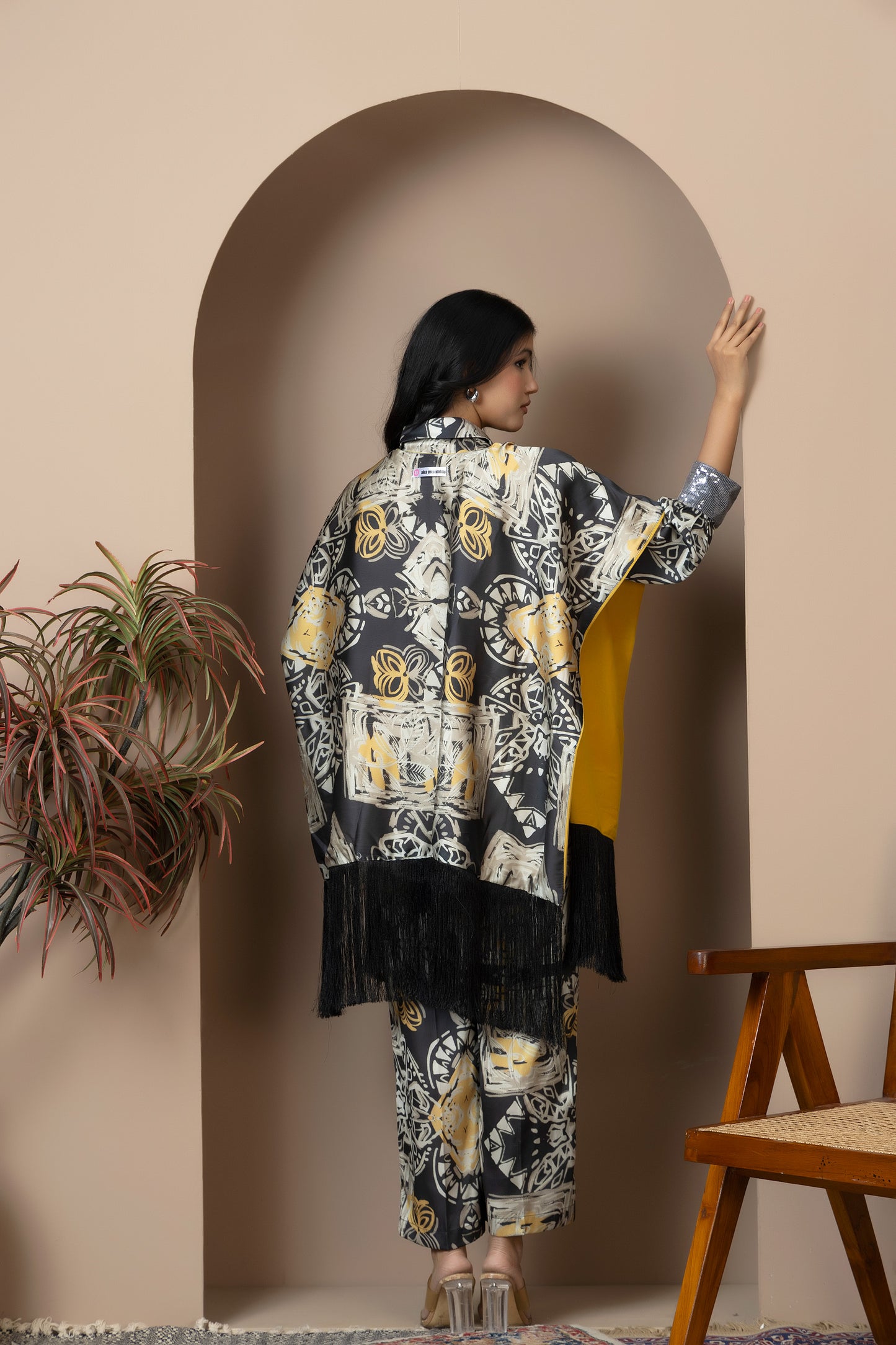 Ochre Noir Satin Silk Coord Set
