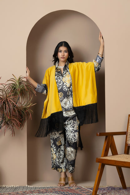 Ochre Noir Satin Silk Coord Set
