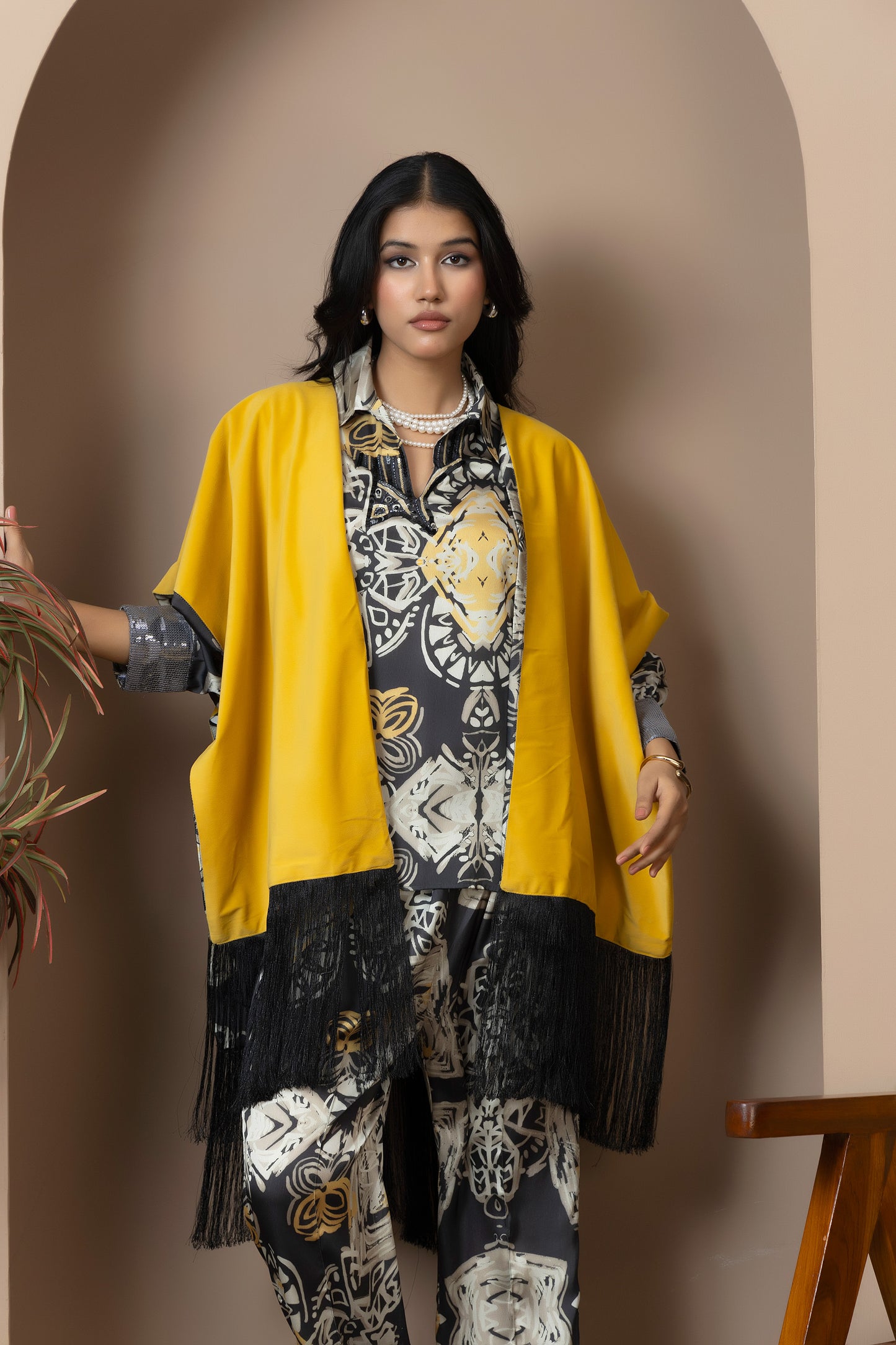 Ochre Noir Satin Silk Coord Set