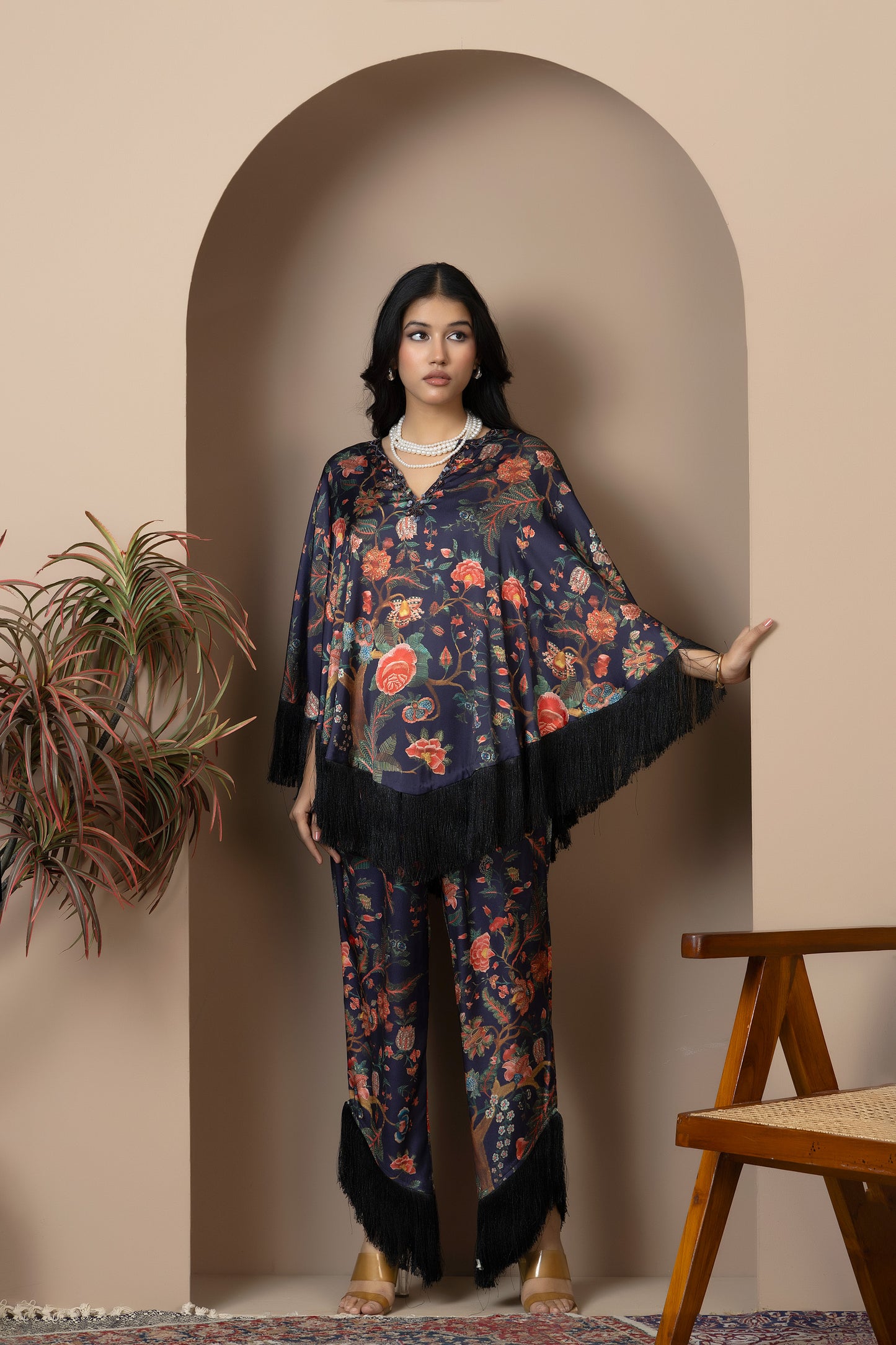 Midnight Bloom Satin Silk Coord Set