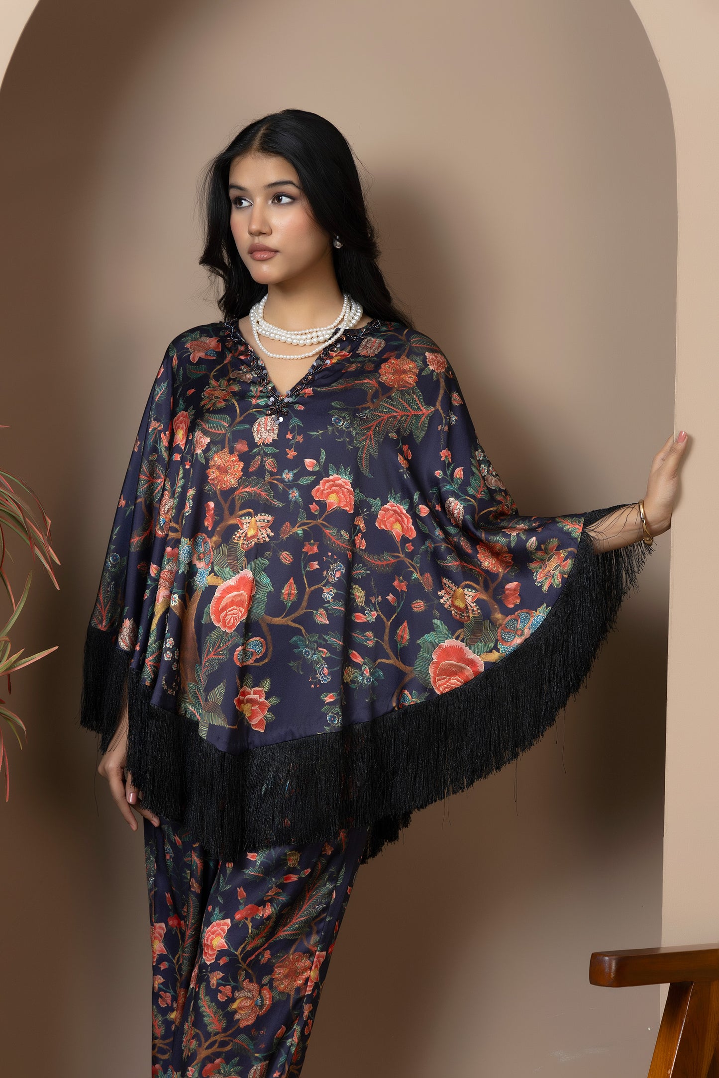 Midnight Bloom Satin Silk Coord Set