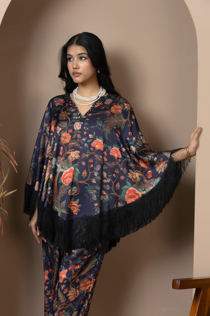 Midnight Bloom Satin Silk Coord Set
