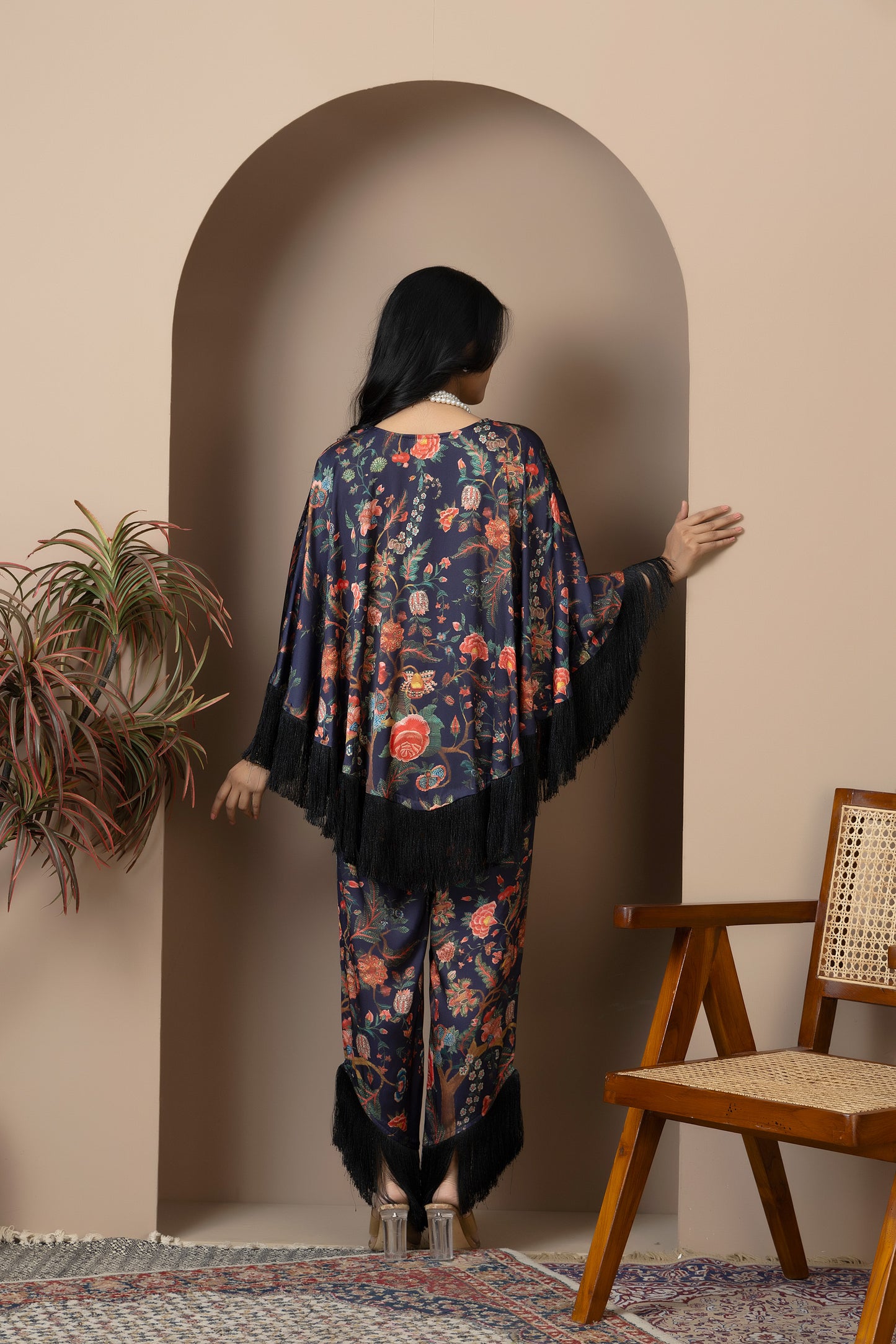 Midnight Bloom Satin Silk Coord Set