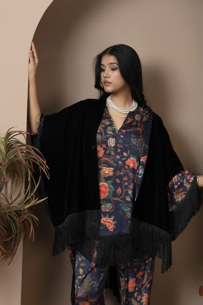 Midnight Bloom Satin Silk Coord Set
