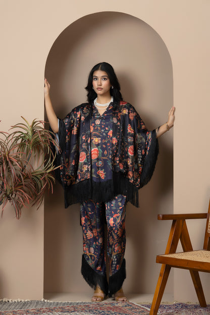 Midnight Bloom Satin Silk Coord Set
