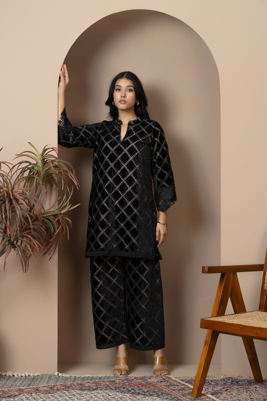 Midnight Lattice Velvet Co-ord Set