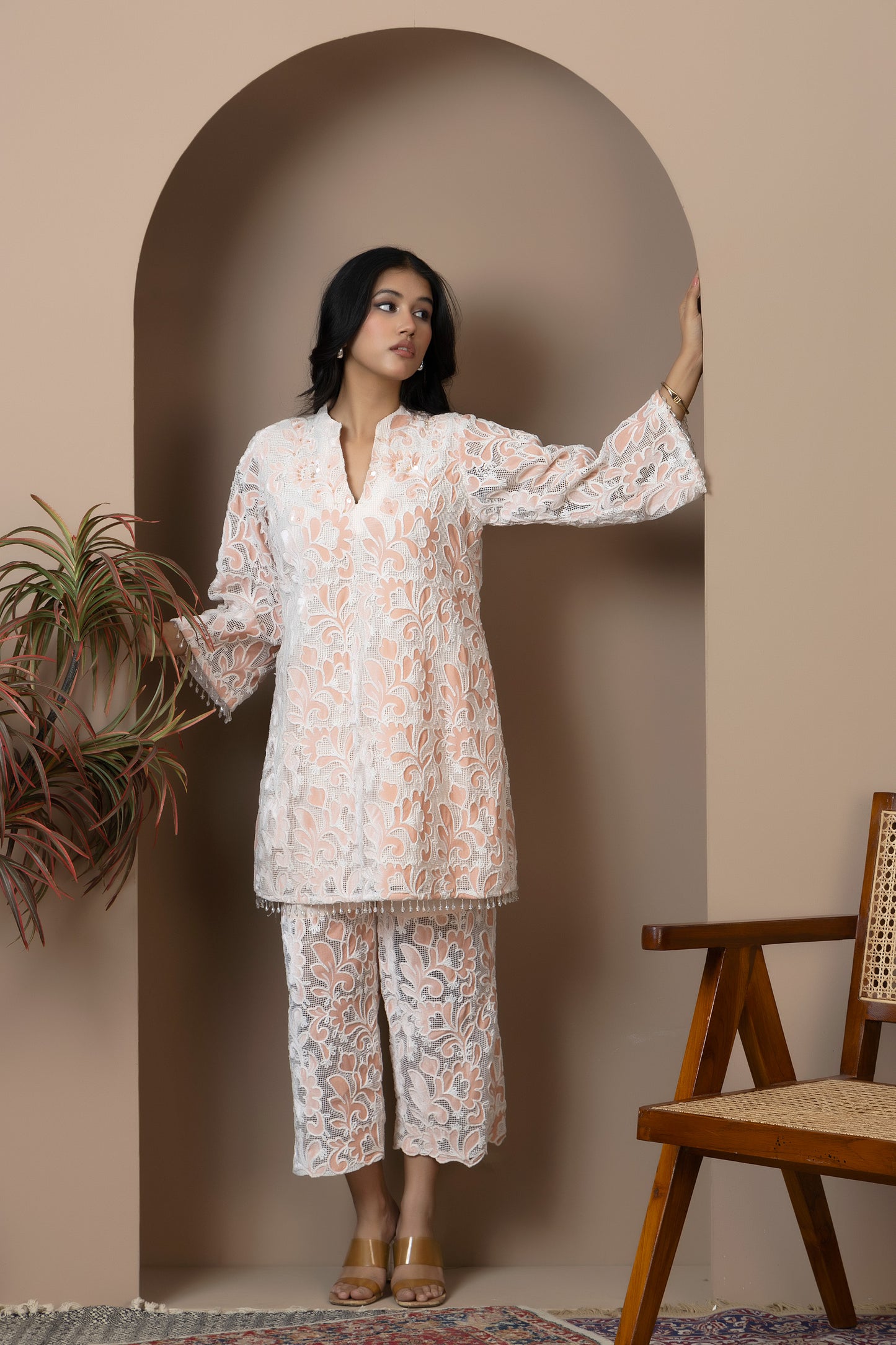 Peach Bloom Velvet Co-ord Set