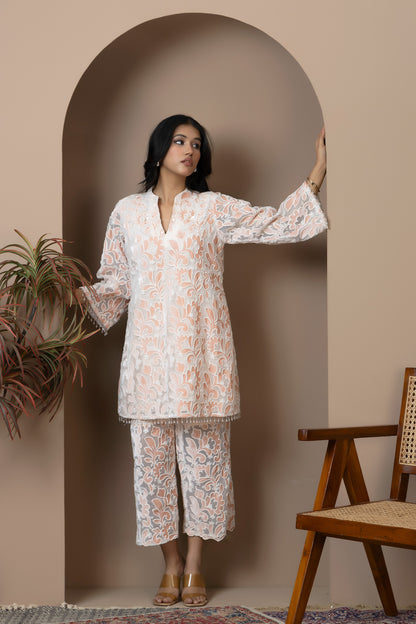 Peach Bloom Velvet Co-ord Set