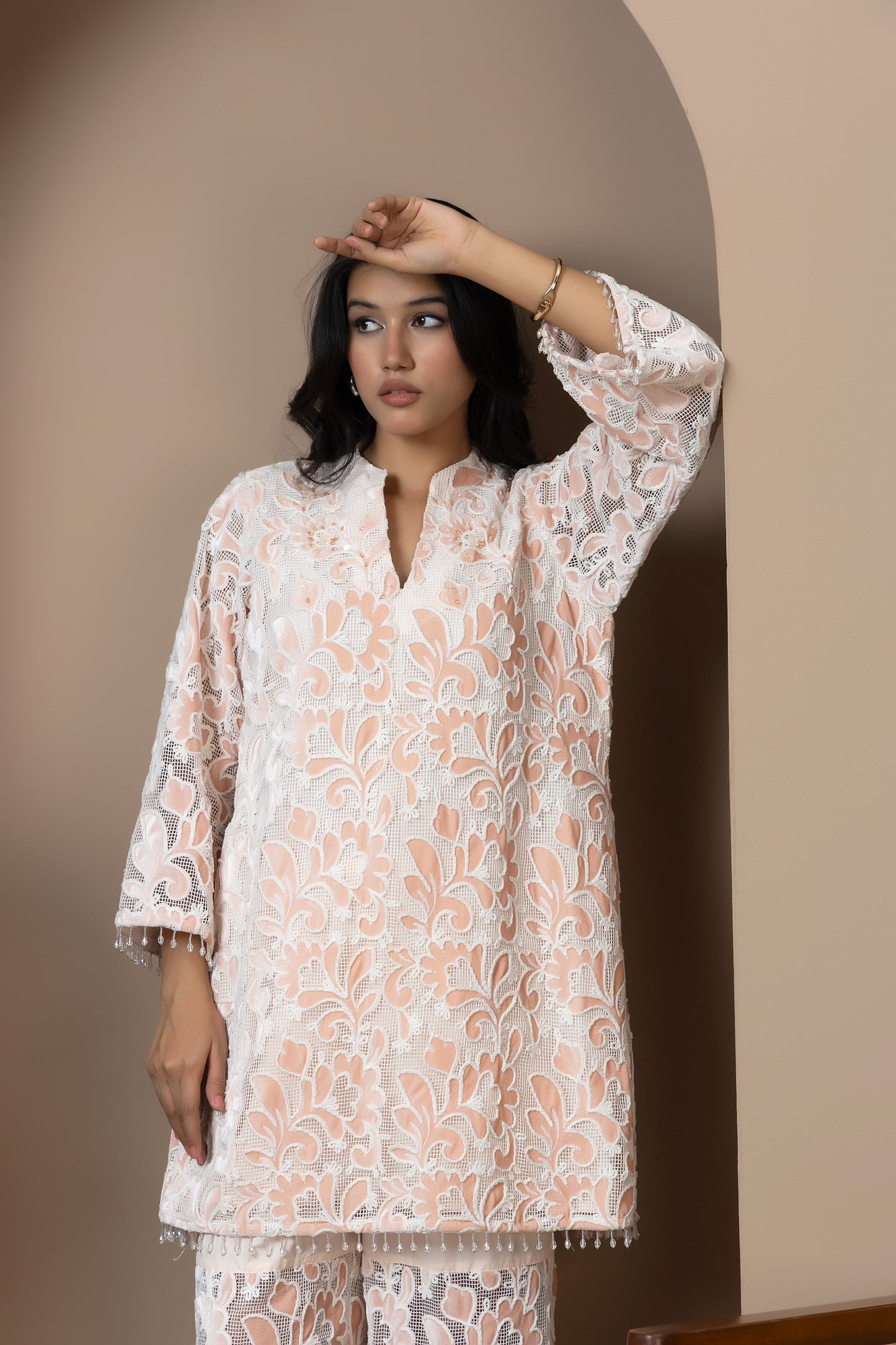 Peach Bloom Velvet Co-ord Set