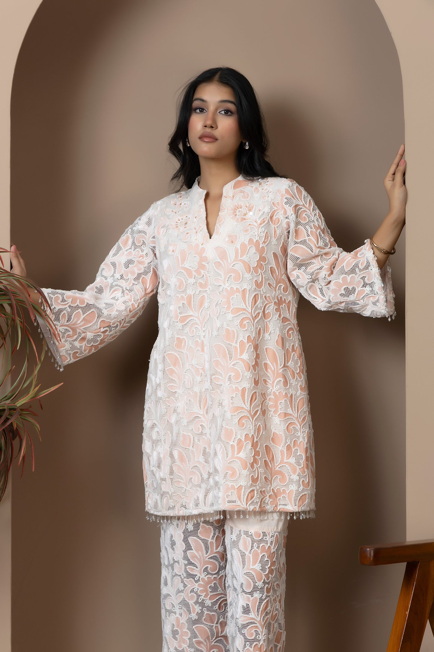 Peach Bloom Velvet Co-ord Set