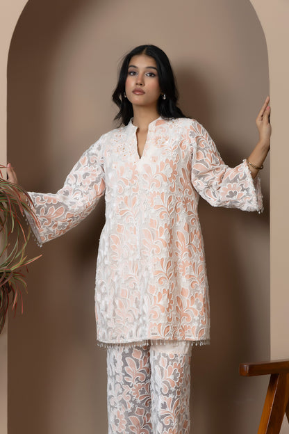 Peach Bloom Velvet Co-ord Set