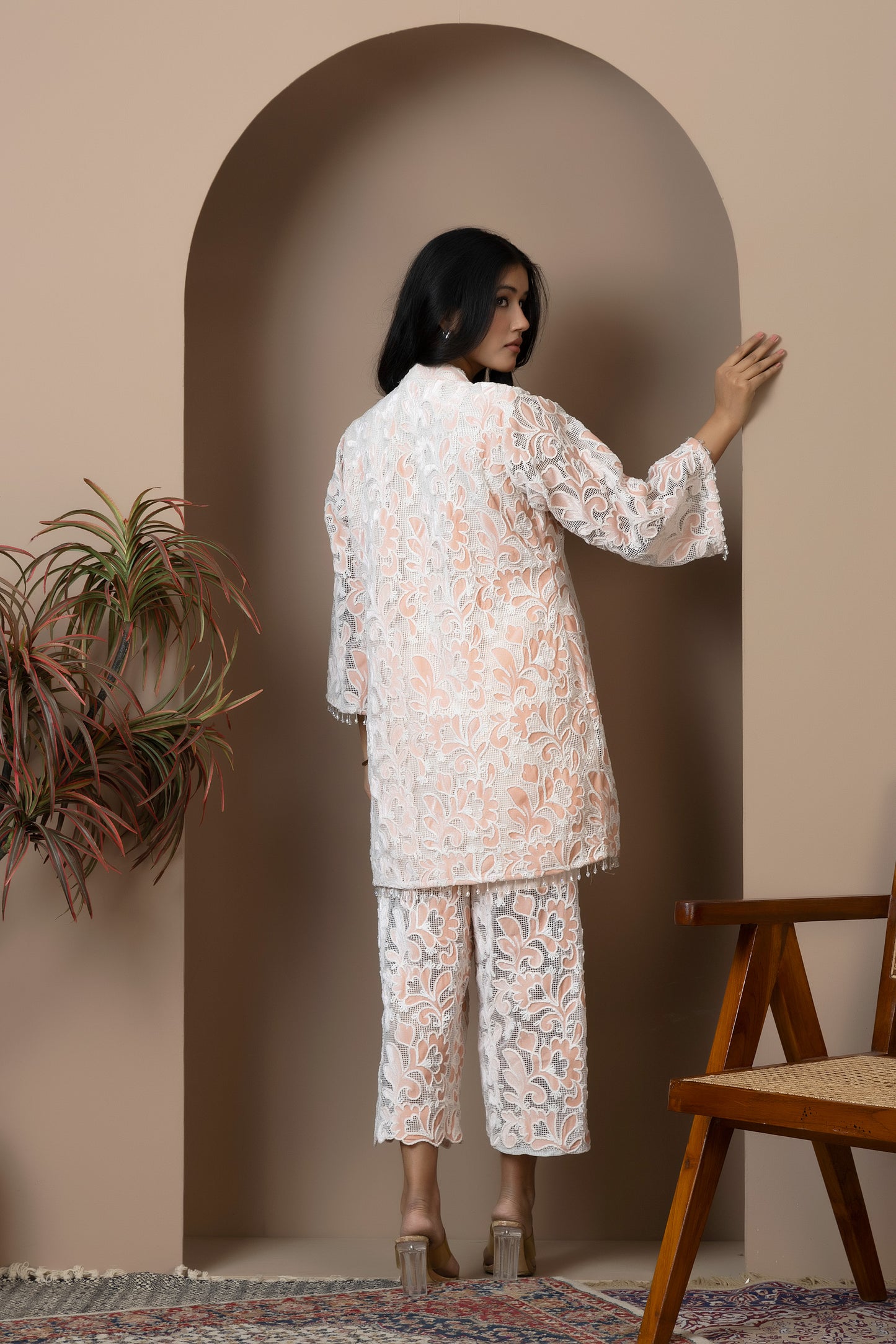 Peach Bloom Velvet Co-ord Set