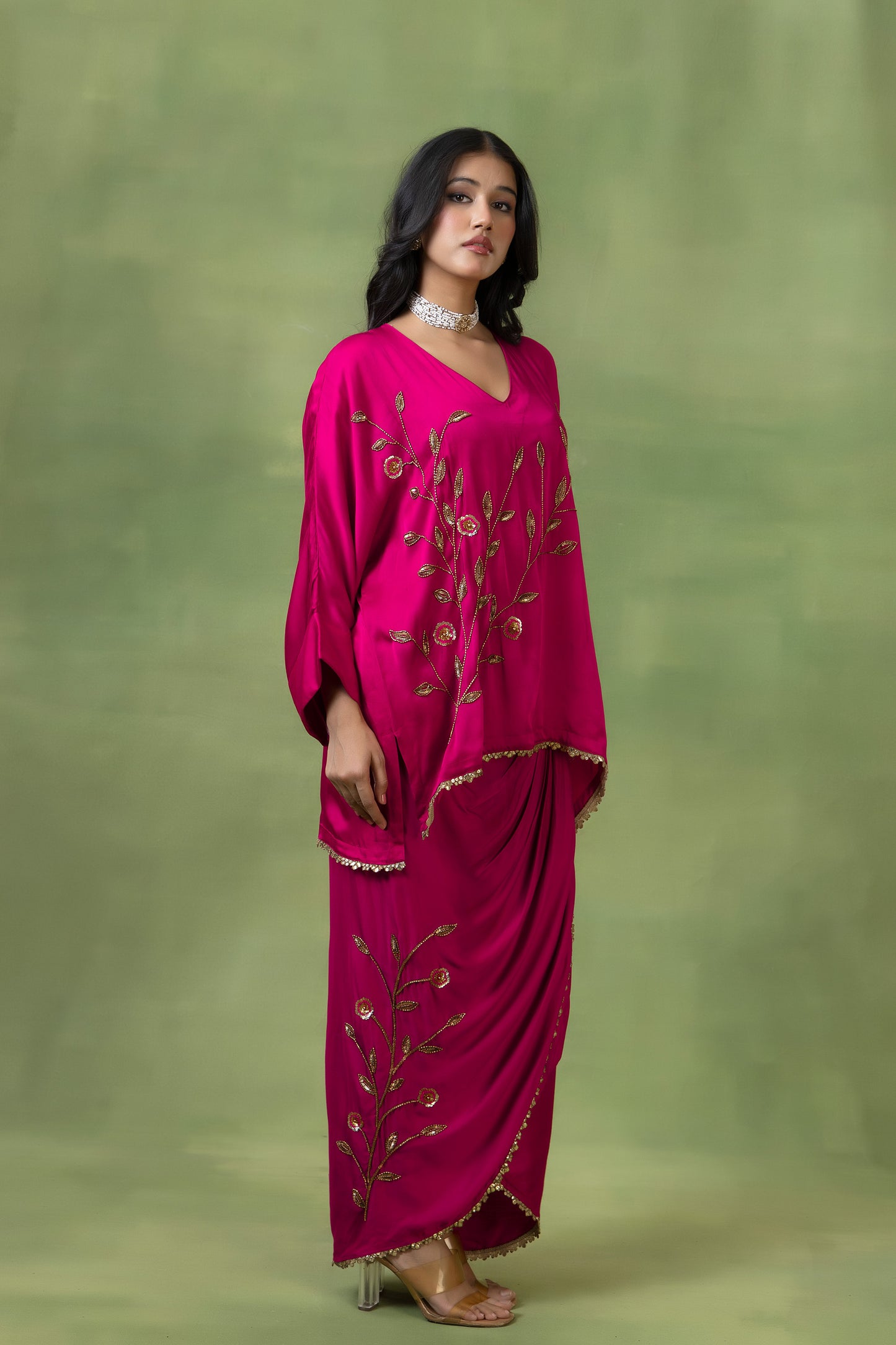 Modal Silk Skirt Co-ord Set with Hand Embellishments