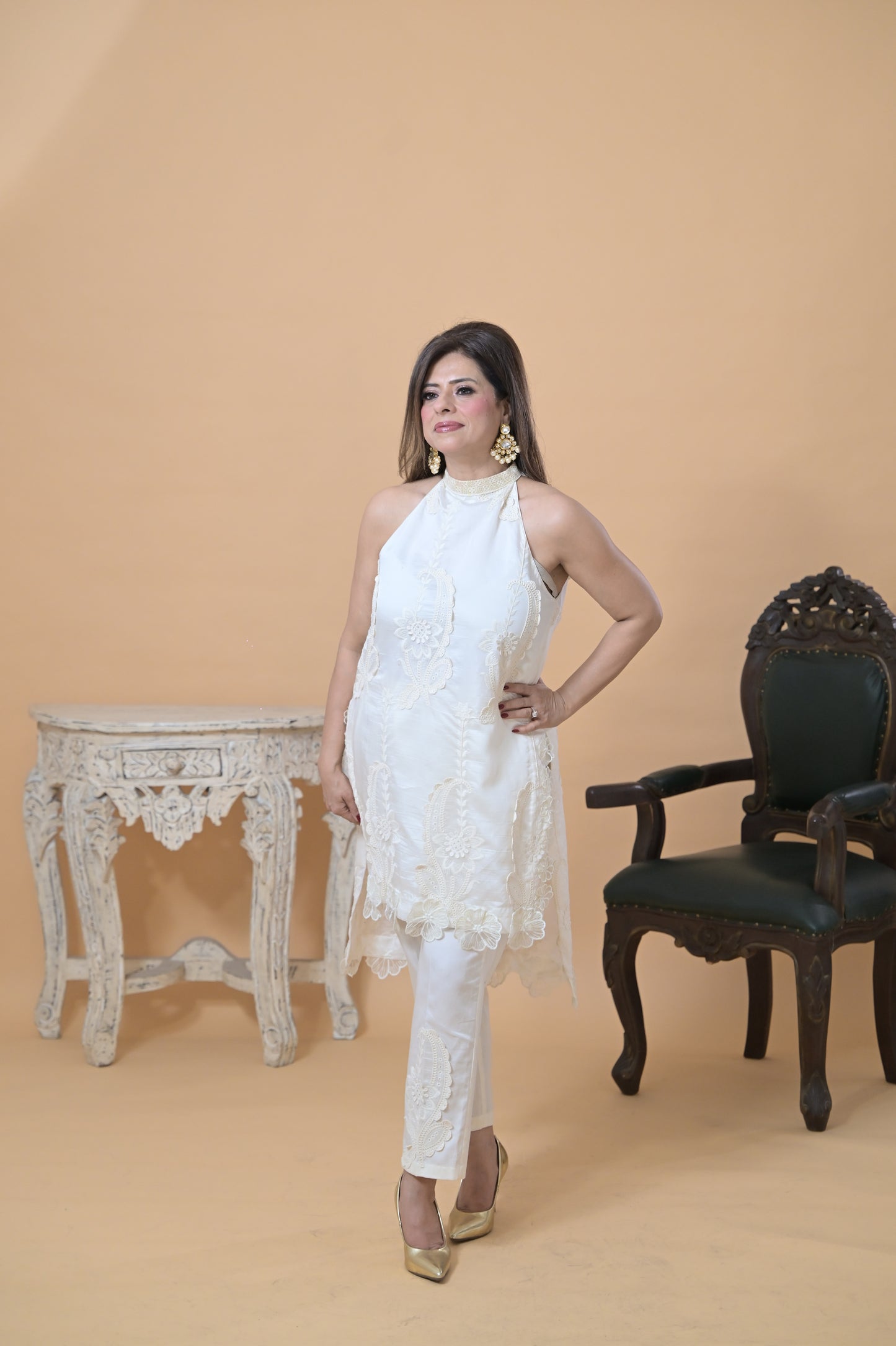 Pearly White Halter-Neck Set